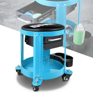300LBS Round Roller Foam-Padded Tool Seat Creeper Workshop Stool Garage Blue - Picture 1 of 7