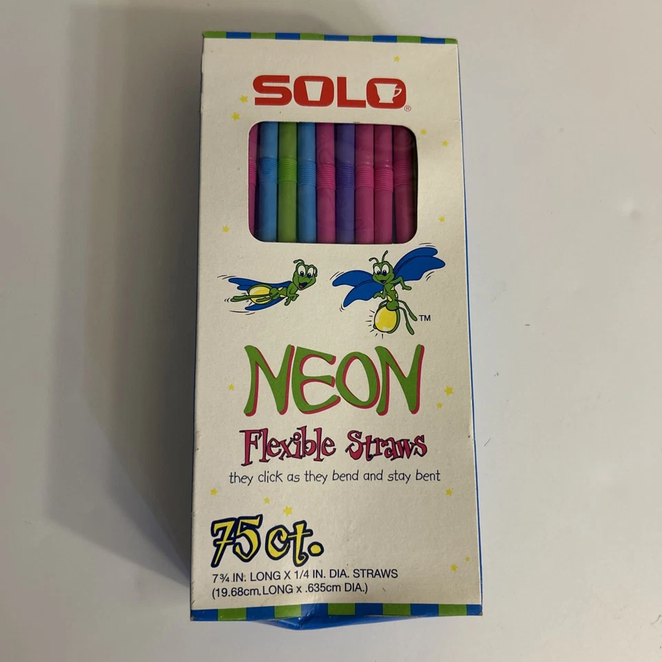 Pajitas flexibles SOLO NEON 75 ct. Clic mientras se doblan permanecen doblados 7 3/4" de largo Foto 1 de 4