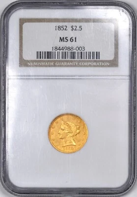 1852 Liberty Head Gold Quarter Eagle Pre-Civil War $2.5 - NGC MS61 - - Image 1 of 2