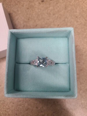 Anillo Western Vintage Turquesa Aguamarina Cuadrado Tres Piedras Talla 6.5 Foto 1 de 3