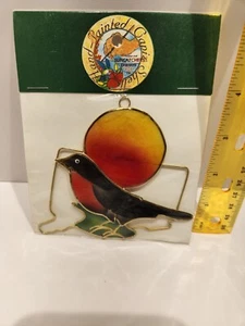 Sun Catcher Red Breasted Black Bird Hand Painted - Picture 1 of 1