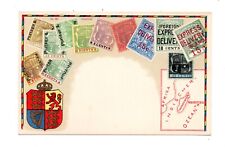MAURITIUS, STAMP POSTCARD, COUNTRY'S COAT OF ARMS & MAP, OTTMAR ZIEHER PUB 1910s
