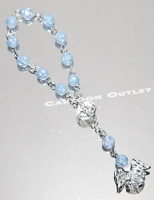 12 X FIRST COMMUNION ROSARY BAUTIZO ROSARIO RECUERDOS COMUNION ANGEL CHARM BLUE - Image 1 of 4