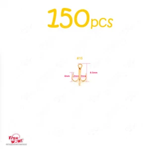 150 Stück #16 Fische WOW!® Premium Qualität Tiny Size Angeln 3x Drillinge Gold Haken NEU - Bild 1 von 5