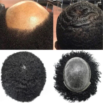 Reemplazos de cabello humano afro rizo para hombre toupee piel polietileno completa PU Foto 1 de 4