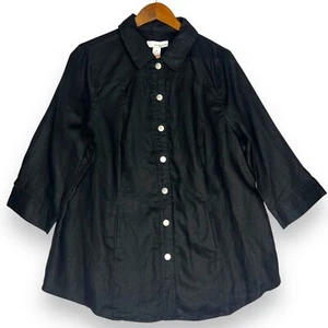 Lucy & Laurel 100% Linen Silver Snap Up Shirt Jacket Tunic Top Black 1X NWT - Picture 1 of 12