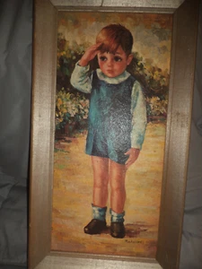 Vintage Picture Print Frame Little Boy 18 x 9 1/2 Inches - Picture 1 of 4