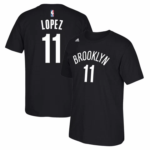 Brook Lopez Brooklyn Nets NBA Adidas Men's Black Name & Number T-Shirt Cover