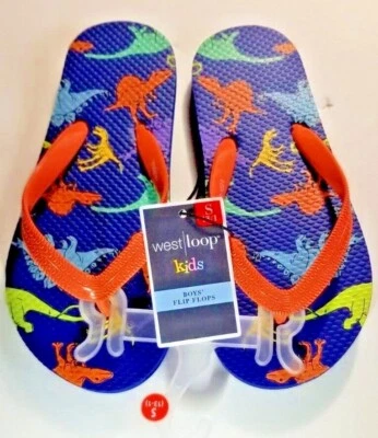Kid's Dinosaurs Flip Flops Sandals Size is Small 13/1 Blue & Orange Fun Unisex  - Image 1 of 2