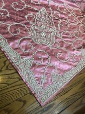 Vintage Queen Pink Satin Bedspread Embroidered Silver Metal Hollywood Regency