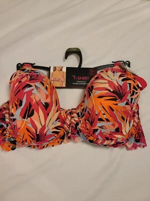 NWT No Boundaries Floral Print W/Neon Pink Straps Underwire Padded Bra; Sz 36DD  - Image 1 of 4