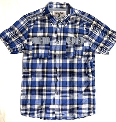 ATTITUDE GOLD Men's Blue Shirt Button Up Plaid Short Sleeve Size XL Casual Wear - Image 1 of 4