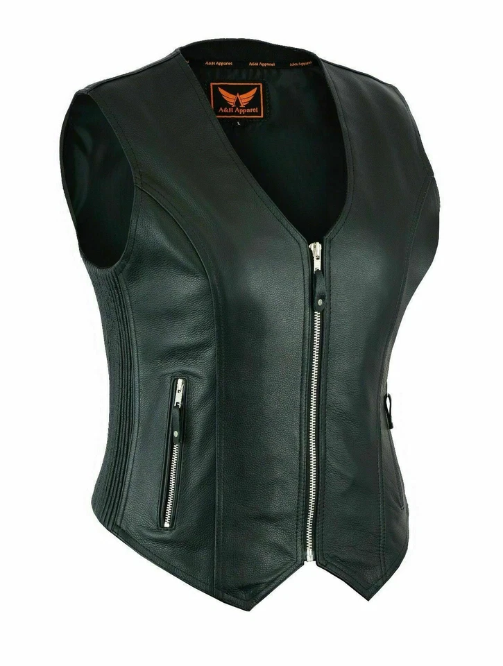 LuxHide Womens Cowhide Motorcycle Classic Leather Vest Gun Pocket - Image 1 of 4