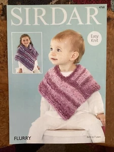 Knitting Patterns Girls Ponchos In FLURRY yarn 0-7 years Sirdar 4768 - Picture 1 of 2