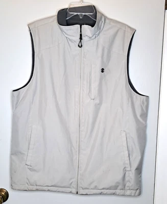 IZOD Jacket Tan Gray Fleece Lined Mens Large Reversible Vest Pockets Full Zip - Image 1 of 4