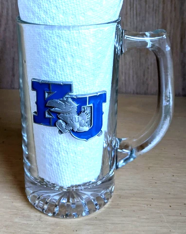University of Kansas Jayhawks Sports Glass Beer Mug Pewter Emblem Cover