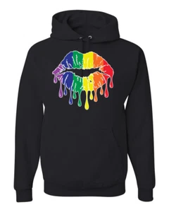 Rainbow LGBTQ Gay Pride Dripping Lips LGBT Pride Unisex Hoodie Sweatshirt - Picture 1 of 21