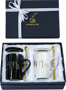 Mr and Mrs Coffee Mugs Set - Unique Wedding Gifts for Bride and Groom - His and - Picture 1 of 7