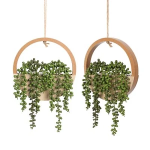 2pcs Artificial Succulents Hanging Plants 12.2'' Fake String Of Pearls In Pot Wi - Picture 1 of 7
