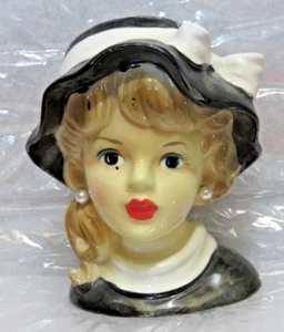 Lady Head Vase Vintage Decor St Paul MN Japan Imports Black White Hat Planter - Picture 1 of 7