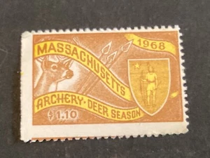 ICOLLECTZONE US Massachusetts 1968 Bow Hunting VF NH - Picture 1 of 1