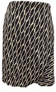 LOFT Navy/White Geometric Print Faux Wrap Midi Skirt, Size Small - Picture 1 of 4
