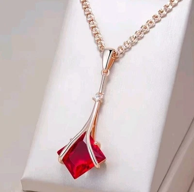 Luxus Damen Halskette mit Anhänger 585er Rolled Roségold Walzgold Rote Zirkon  - Bild 1 von 4