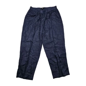 Quince Pants Womens L Navy Wide Leg Crop Pull On European Linen Flax Coastal - Picture 1 of 11