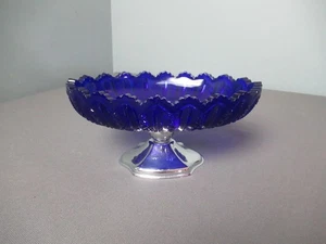 Farber & Shlevin Co Brooklyn NY Pedestal Candy Dish Vintage Cobalt Blue h5 sb - Picture 1 of 6