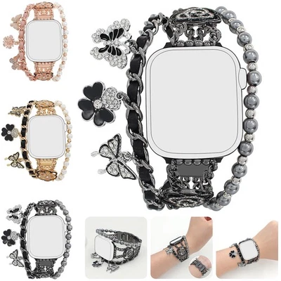 Para iWatch Serie 10 9 8 7 6 Ultra 38-49mm Cadena Pulsera Flor Mariposa Banda Foto 1 de 4