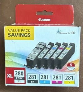 Canon - Paquete de valor de 5 tanques 280XL PGBK BK y tinta Pixma 281 C/M/Y - NUEVO SELLADO - Imagen 1 de 1