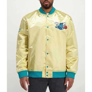 Chaqueta a Presión NBA Charlotte Hornets Mitchell & Ness Dorada Satén Claro $135 Nueva con Etiquetas - Imagen 1 de 14