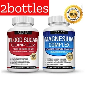 Magnesium 8 in 1 complex 1000mg & BLOOD SUGAR BLEND supplement Set 150 Capsule s - Picture 1 of 13