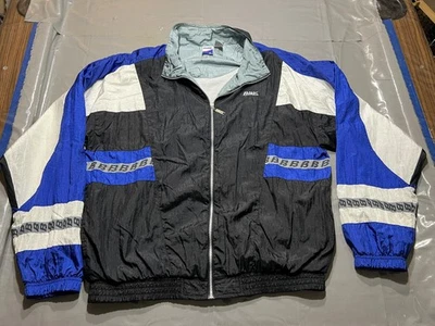 Jaqueta corta-vento masculina BIKE XL preta azul branca zíper completo pista atlética - Imagem 1 de 4