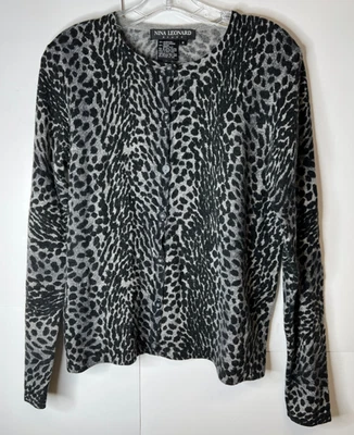 Женский кардиган с мелким анималистическим принтом Nina Leonard шерсть ягненка ангора вязаный свитер - Изображение 1 из 4