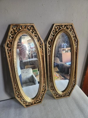 2 espejos de pared vintage Syroco Inc. dorados ornamentados 4912 Hollywood Regency • 221/2" x 91/4" Foto 1 de 4