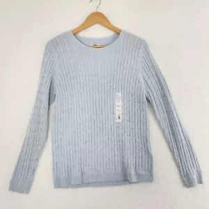 Classic Cable Sweater Long Sleeve Crew Neck Women's Powder Blue Medium - Picture 1 of 7