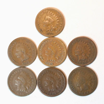 1880 -1886 Indian Cents - 7 Different - Image 1 of 2