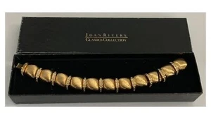 Vtg Joan Rivers Chunky Textured Gold Tone W/Rhinestones Bracelet - Beautiful! - Picture 1 of 9
