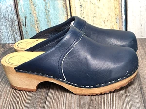 Vintage Trolls Navy Blue Leather Clogs  Vintage Clogs Size 37  US Size (6) - Picture 1 of 24