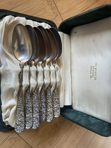 RARE Stieff Rose Sterling Silver Teaspoons - 5 7/8" - Set of 6 with ORIGINAL BOX - Picture 1 of 6
