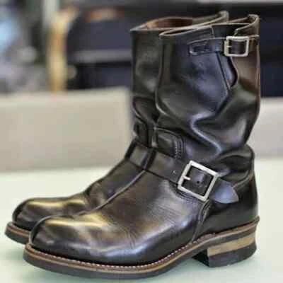 Handmade Genuine Leather Black Long Boots Men's Leather Ankle Boots with Buckle - Image 1 of 4