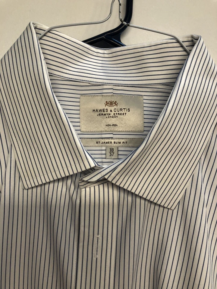 Camisa Hawes & Curtis of Jermyn St 18/37 Calce Ajustado Puños Franceses Rayas Azules Usada en Excelente Condición Foto 1 de 4