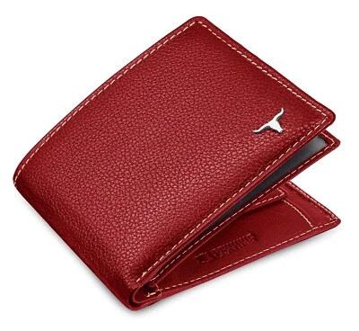 New Red  Bi-Fold Leather Men's Wallet RFID Protection Gift Item - Image 1 of 4