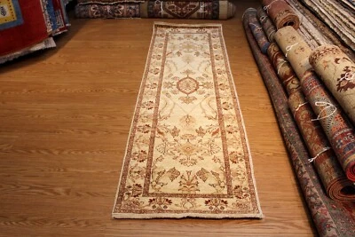 ALFOMBRA HECHA A MANO 9' largo RUNNER tinte vegetal alfombra oriental beige marfil crema #AE-1 Foto 1 de 4