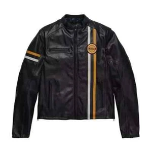 Indian Men's Black Motorcycle Leather Jacket Genuine Cowhide Leather Jacket - Picture 1 of 4