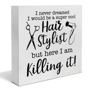 Farmhouse Hairstylist Wood Box Sign Art Desk Decor Hair Stylist Sayings Wood ... - Picture 1 of 6