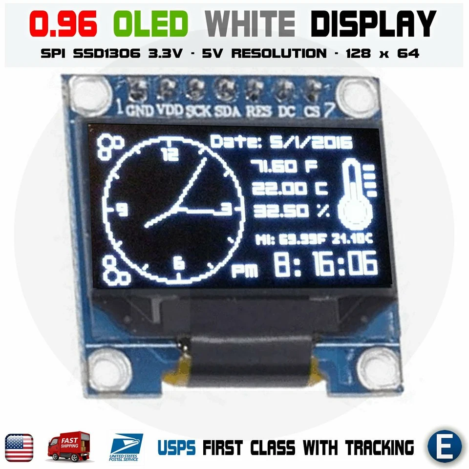0.96″ SPI Serial 128X64 OLED LCD LED Display Module 128*64 WHITE SSD1306 Arduino - Image 1 of 1