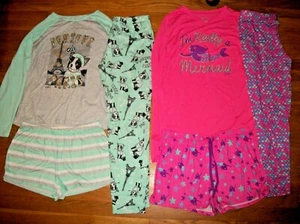 JUSTICE 3 PC GRAPHIC TOP PANTS SHORTS PAJAMA SET MERMAID PARIS DOG GIRL SZ 18 20 - Picture 1 of 6