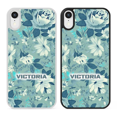Funda protectora personalizada para teléfono azul floral para iPhone Samsung nombre texto flores Foto 1 de 3